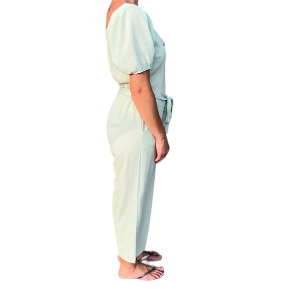 Monteau Anthropologie | Polka Dot Jumpsuit Button Up Bubble Sleeveless Mint G… - Picture 3 of 9